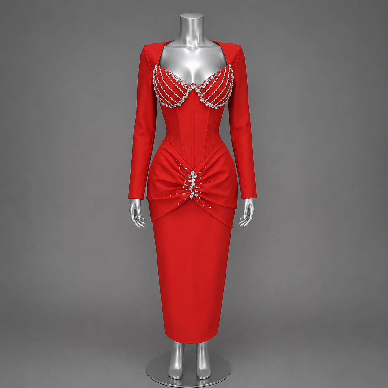 Pre-Order Studded Bandage Long Sleeve Maxi Dress –  Party & Birthday Gown ✨