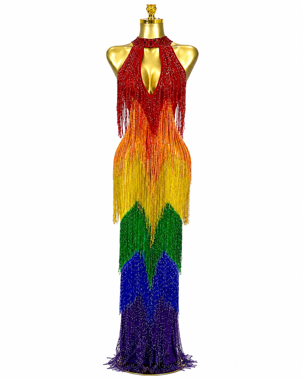 Pre-Order Rainbow Tassel Luxury Maxi Dress | Stage & Party Glamour ✨🌈