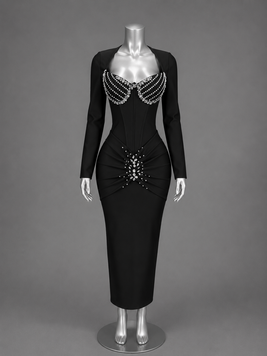 Pre-Order Studded Bandage Long Sleeve Maxi Dress –  Party & Birthday Gown ✨