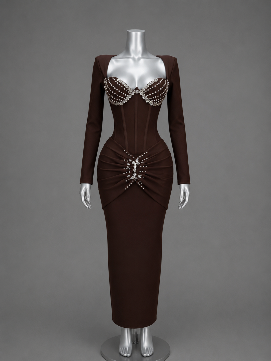 Pre-Order Studded Bandage Long Sleeve Maxi Dress –  Party & Birthday Gown ✨