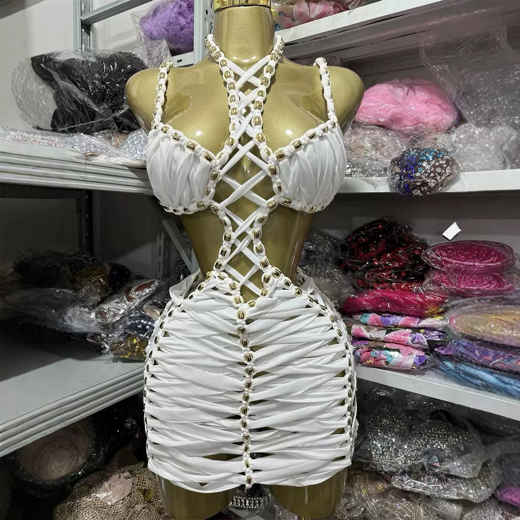 Pre-Order Hollow Strap Bodycon Dress – Sexy Solid Color Cut-Out Spaghetti Strap Mini Dress