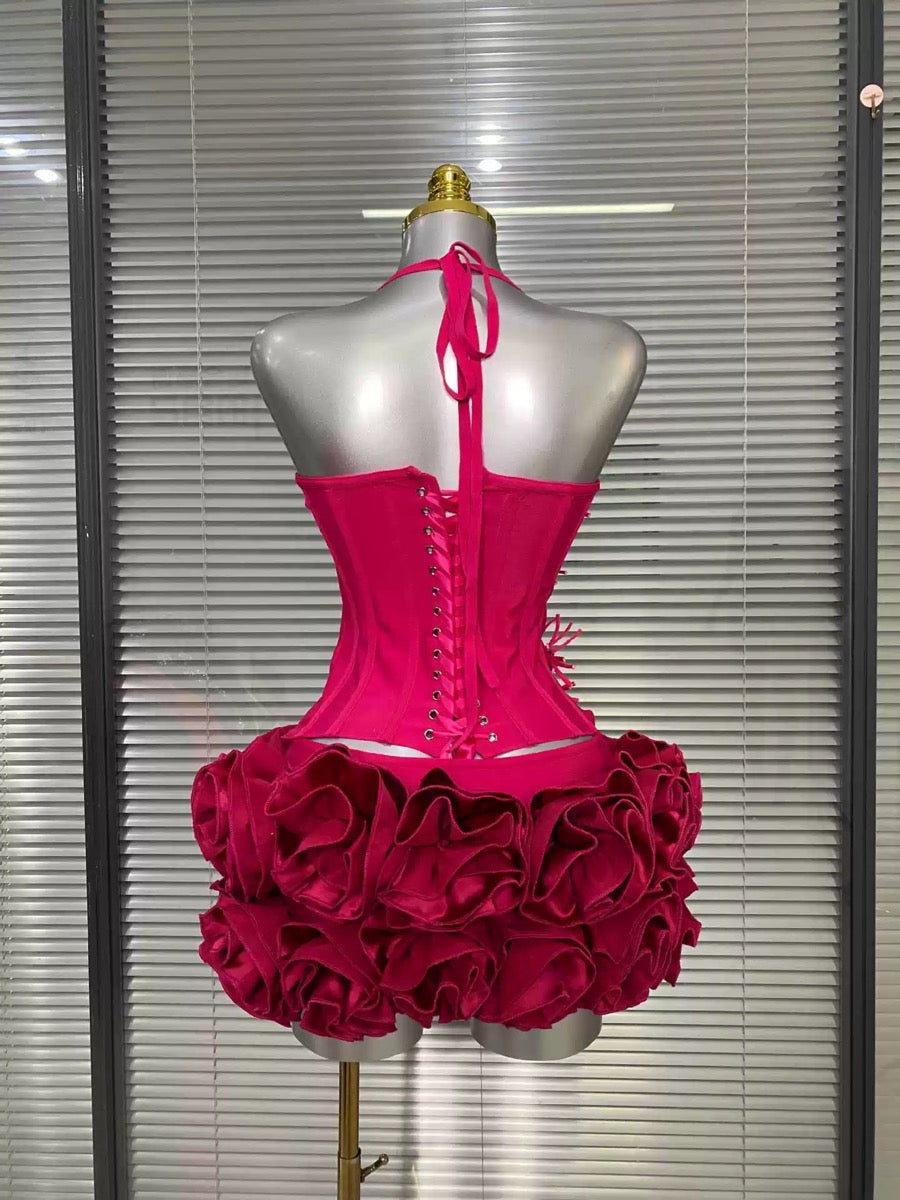 Pre-Order 3D Floral Mini Skirt Set – Celebrity Inspired Stage & Nightclub Outfit