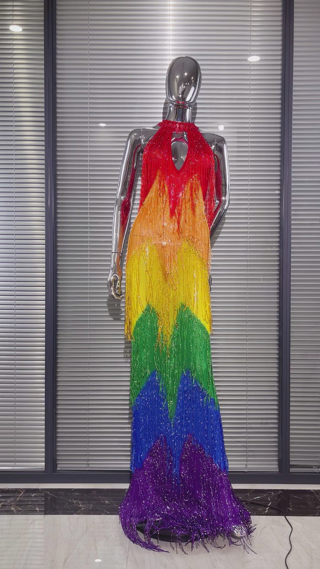Pre-Order Rainbow Tassel Luxury Maxi Dress | Stage & Party Glamour ✨🌈